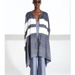 Apiece Apart Blue White Oversized Draped Open Cardigan One Size
